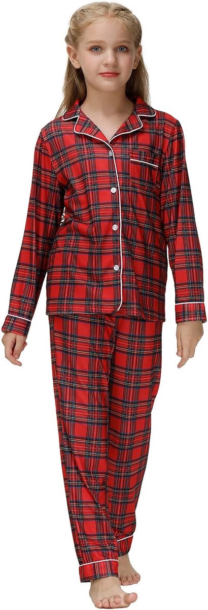 Meisjes jongens pyjama set button-down pyjama lange mouw button-down shirt met zakken lange broek nachtkleding tweedelige loungesets