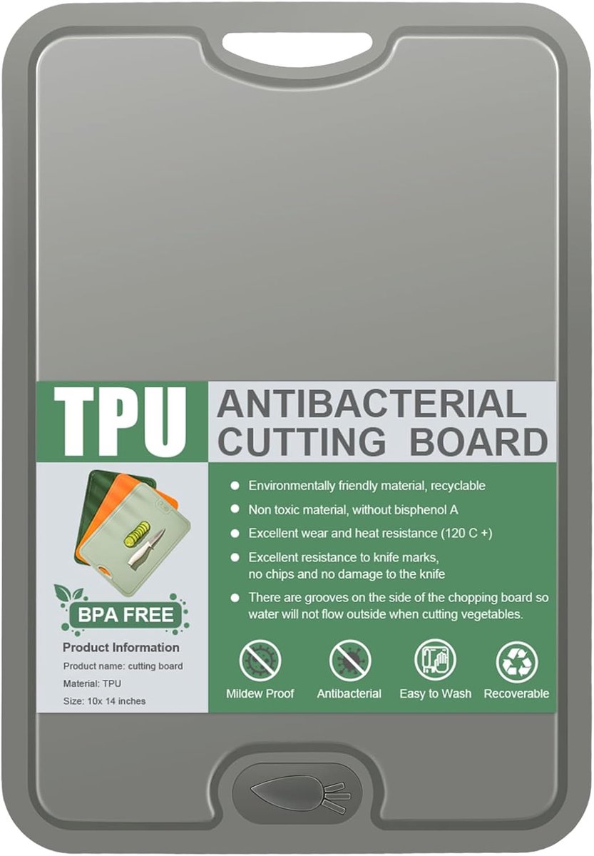 Flexibel snijplank met sapgroeven, krasbestendige flexibele TPU snijplanken, antibacterieel keukenbord, BPA-vrij, vaatwasmachinebestendig, antislip (donkergrijs)