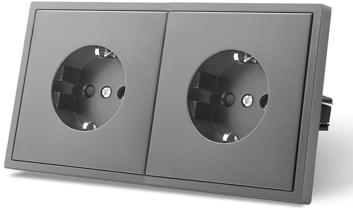 Stopcontact EU-Standaard, 2-Voudig Inbouw Stopcontact, 80mm X 150mm, Eenvoudige Installatie, 3-Draads Vereist, Grijs