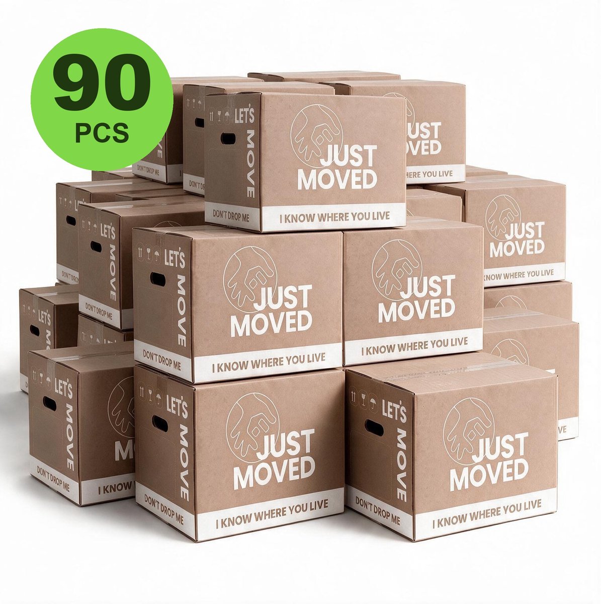 Verhuisdozen - 90 stuks - 60 Liter - Extra stevige Verhuisdoos - Dubbel golf karton - 50 kg draagvermogen - Met handgrepen
