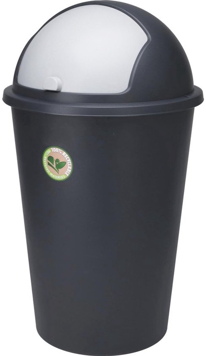 Afvalemmer met Schommeldeksel - 50L, Kunststof, 90% Gerecycled, Antraciet