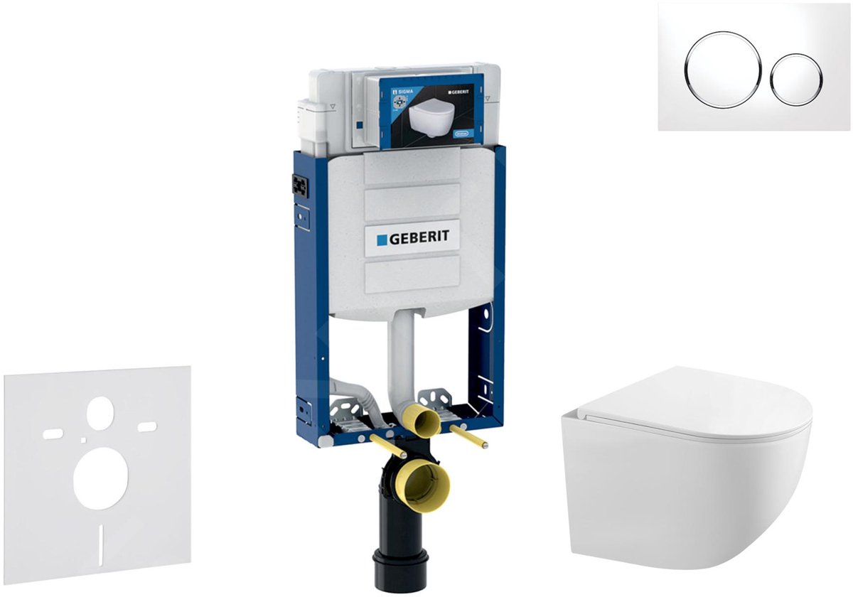 Voorwand montageset, Gaia toilet en softclose zitting, Sigma20 bedieningsplaat, wit/chroom