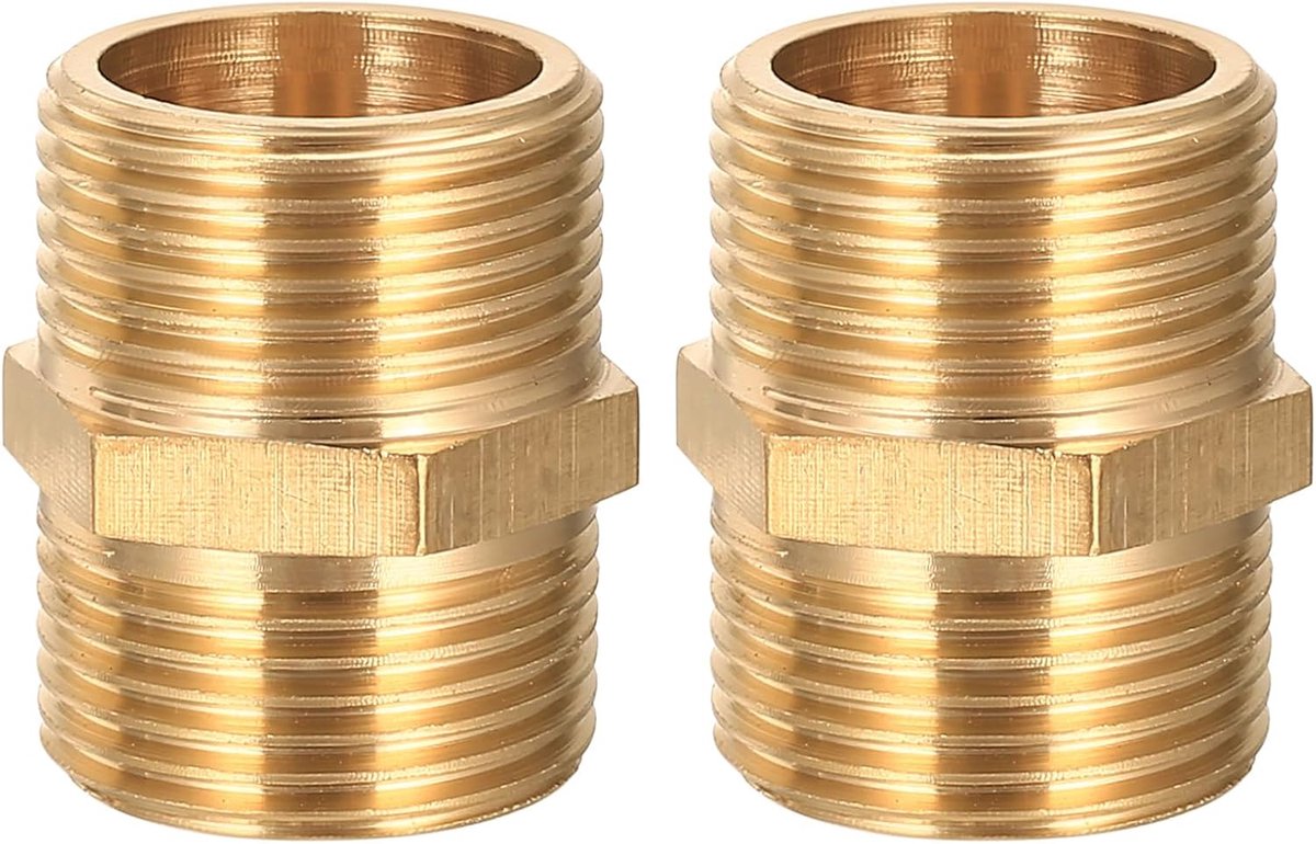 2 stuks dubbele nippel 3/4 inch messing buitendraad, dubbele nippel G3/4 inch (Ø 25,7 mm) AG/AG, verbindingsstuk schroefdraadfitting 3/4 inch messing fittingen zeskant geschikt voor verwarming