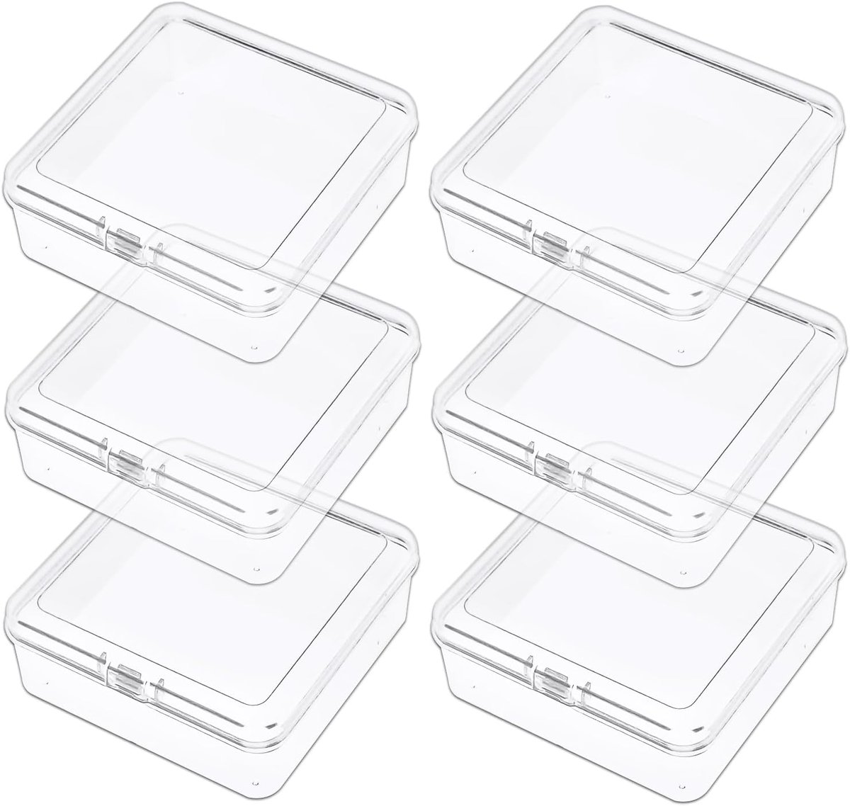 6 stuks verdikte opbergdozen met deksel, groot, 10,5 x 10,5 x 3,5 cm, rechthoekig, lege mini-opbergdoos, grote transparante kunststof opbergdoos voor knutselaccessoires
