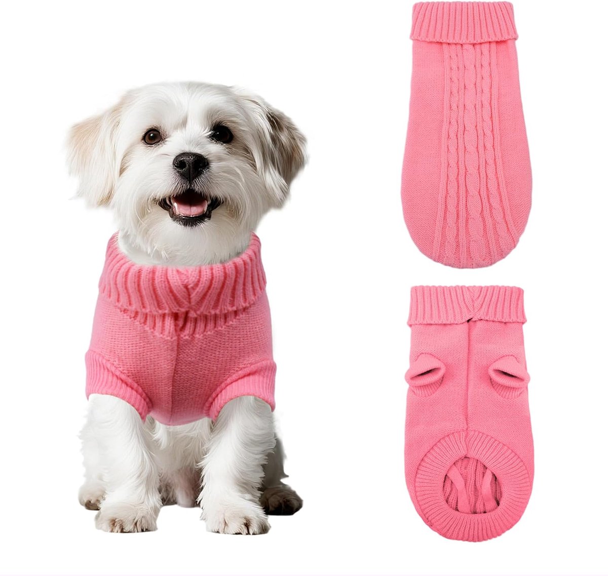 Hondentrui, kleine honden, rolkraag, kersttrui voor puppy's, zachte warme winterjas voor chihuahua's, Yorkshire Terrier, dwergpoedel, Maltezer, roze, maat M