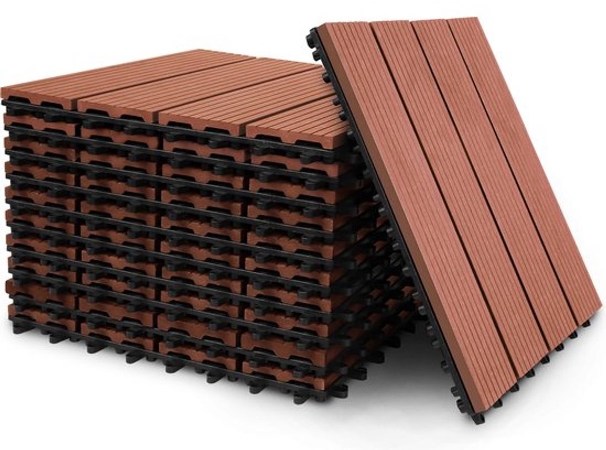 Terrastegels 30x30cm 11 stuks 1m² WPC Tegels Balkon Terras of Vlonder Snelle Montage Vlondertegel Tuintegels Terrasplanken Balkon vloer Kliktegels Buiten tegels Geelbruin