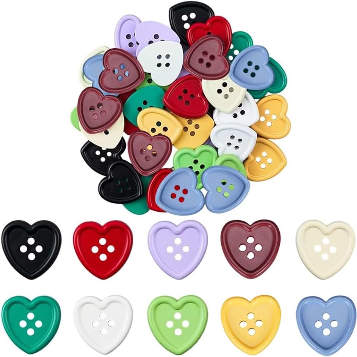 1 Doos 40 Stuks 10 Kleuren Hartvormige Knoppen 4 Gat Knop Kleurrijke Hars Liefde Harten Decoratieve Naaien Kleding Bevestigingsmiddelen Accessoires voor Kleding Haak Breien Scrapbooking DIY