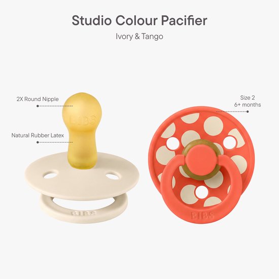 BIBS Colour Fopspeen - 6-18 mnd - 2-pack - Rond - Ivory/Tango — afbeelding 3