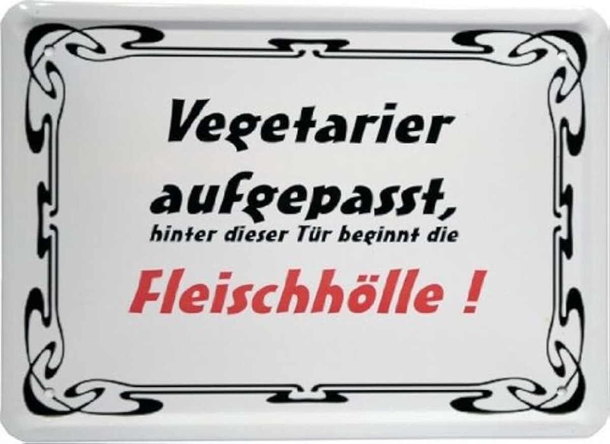 Bord 15 x 21 cm"Vegetarier opgepast." Spreuk reclame retro nostalgie MJ 43