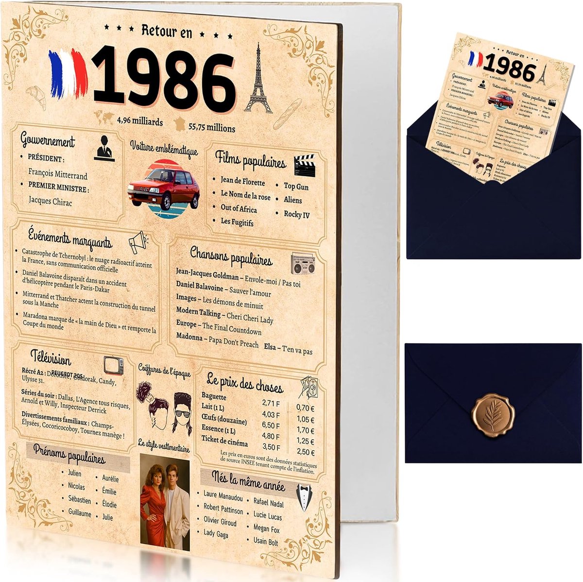 Verjaardagskaart voor de 40e verjaardag, cadeau-idee voor mannen, vrouwen, koppels, origineel, grappig cadeau, verjaardag, envelop en waszegel inbegrepen. Terug naar 1986