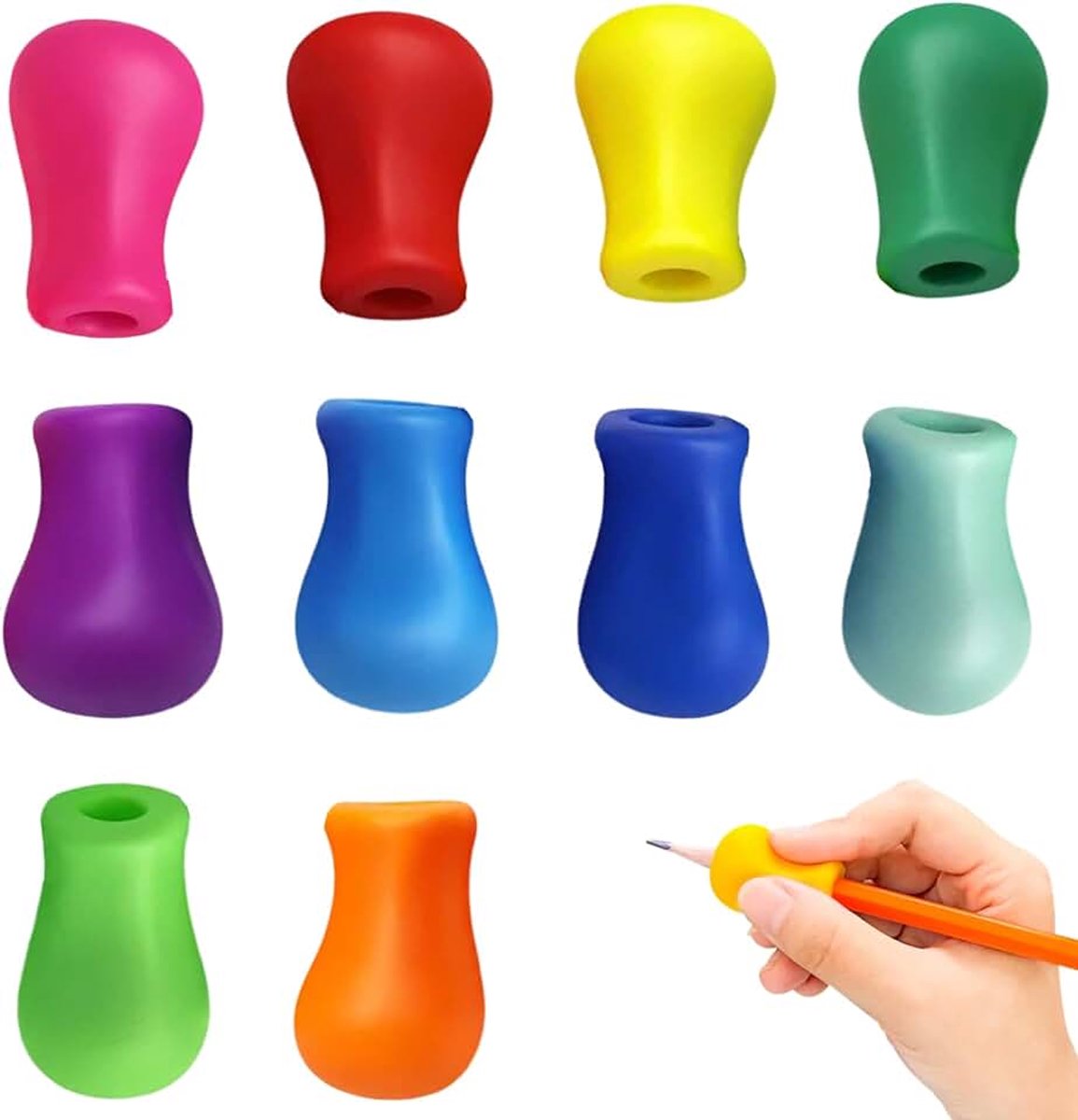Schrijfhulp voor kinderen, ergonomische penhouder & grijphulp van siliconen voor penhoudcorrectie, voor rechtshandigen en linkshandigen, 10 stuks