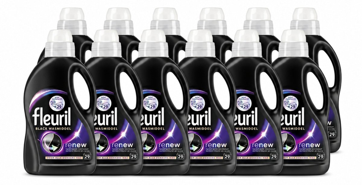 12 x Fleuril – Wasmiddel - Black – 29 wasbeurten – 1,305 L - Voordeelverpakking - 12 stuks