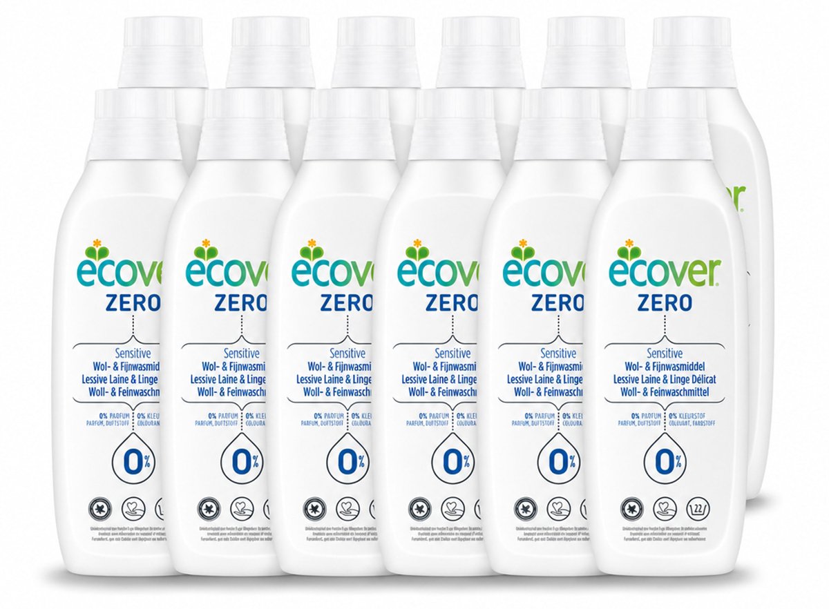 12 x Ecover - Vloeibaar wasmiddel - Wol & Fijnwas - 1 liter - Voordeelverpakking - 12 stuks
