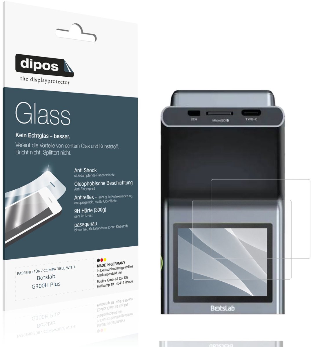 dipos – 2x Matte Pantserfolie geschikt voor Botslab G300H Plus | 9H Screenprotector