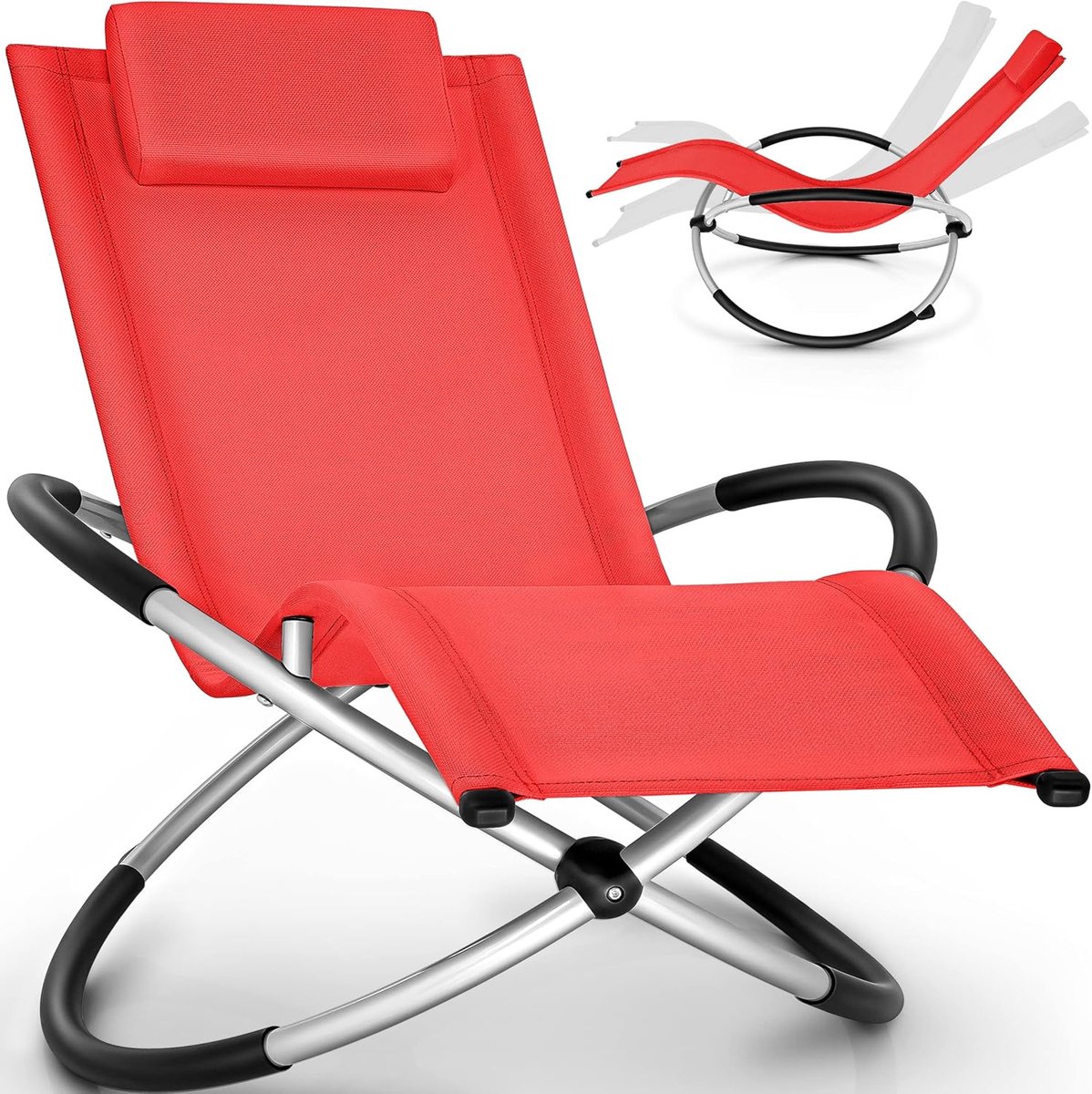 Tillvex Relax Lounger Tuinligstoel opvouwbaar | Ligstoel weerbestendig | Schommelligstoel 180 kg belastbaar | Tuinstoel ademend (Rood)