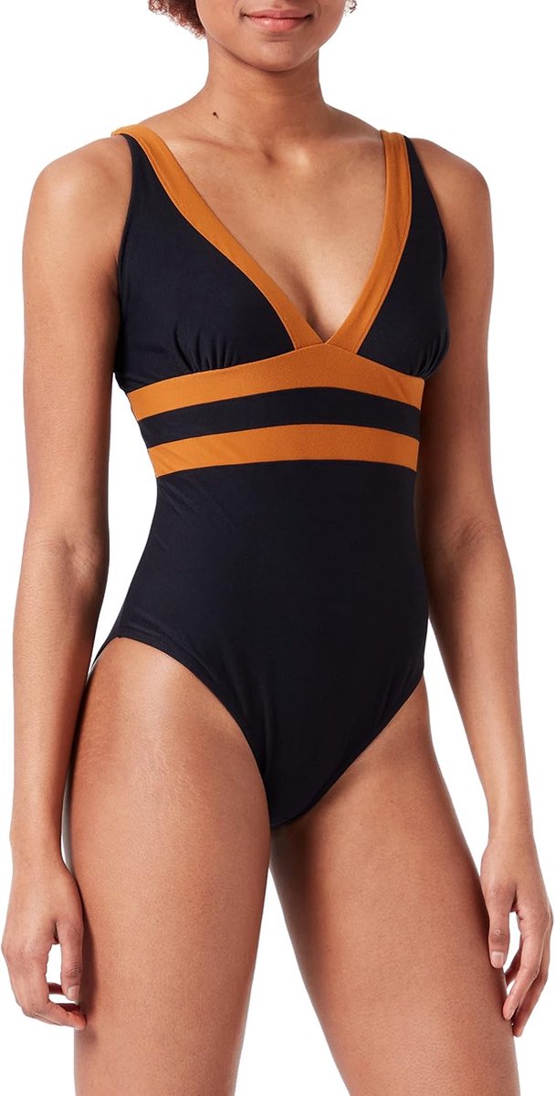Pression Eendelig badpak voor dames, zwart/karamel, 38 grote maten
