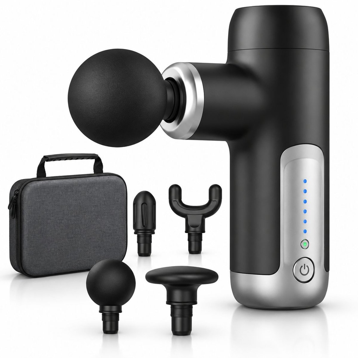 VHV - Massage gun - Spiermassager - Uitgerust met 4 massagekoppen - 6 intensiteitsniveaus - Zwart - Massage pistool - Opbergcase - Krachtig en Draadloos Sport en Relax Massage Apparaat