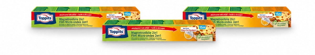 3 x Toppits – Magnetronfolie 2-in-1 – 15 m - Voordeelverpakking - 3 stuks