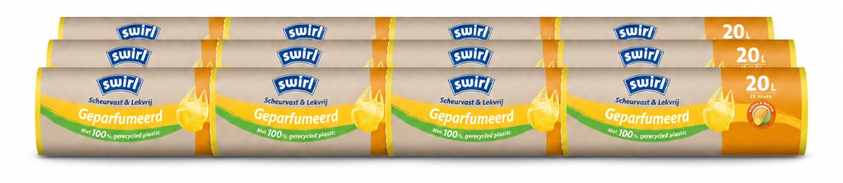 12 x Swirl – Vuilniszakken 20 L – Handvat – Lemon & Melon Geparfumeerd – 25 zakken - Voordeelverpakking - 12 stuks