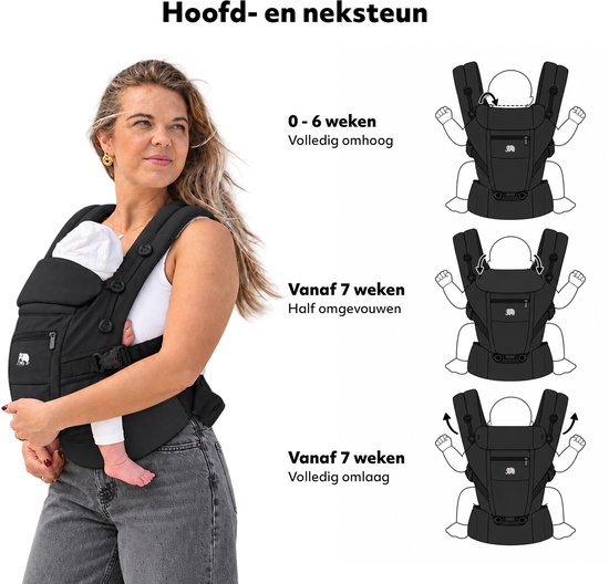 Deryan Ergonomische Draagzak - Luxe Buikdrager 4-in-1 Zwart van Deryan — afbeelding 3