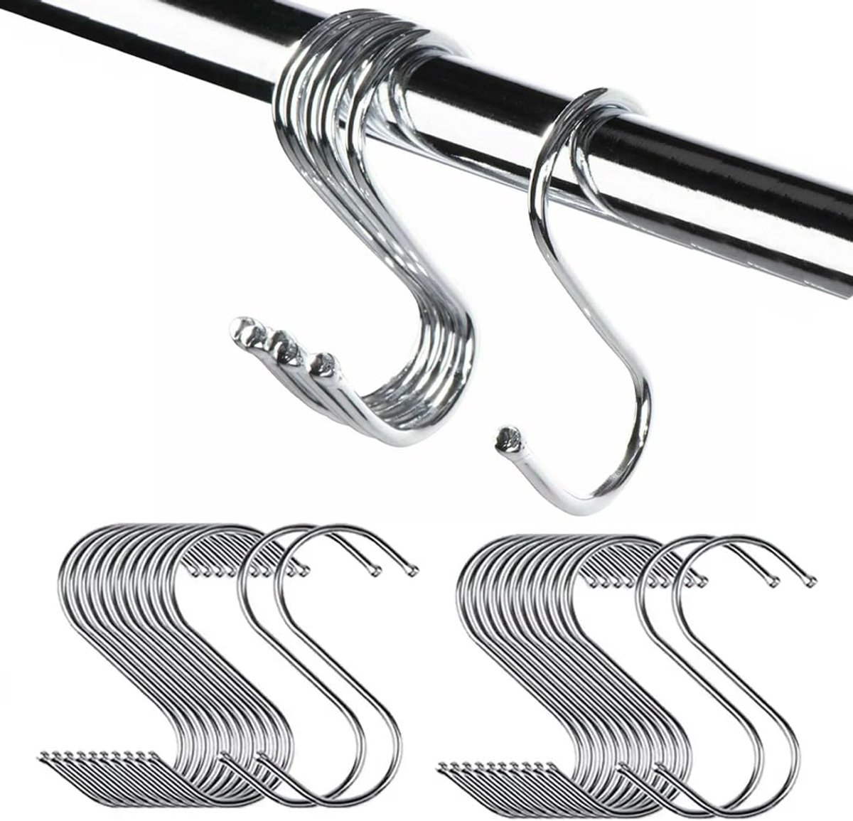 S-haken van roestvrij staal, metalen haken om op te hangen, voor keuken, kledingkast, tuin en camping