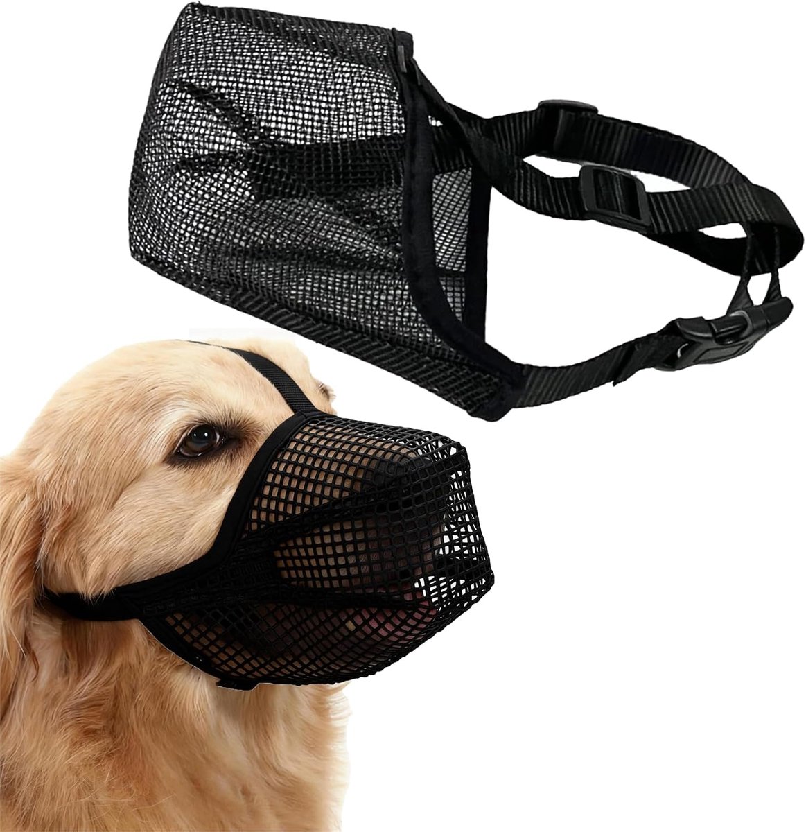 Voedingsbescherming voor honden, anti-giftig aas, muilkorf voor honden (M) verstelbare zachte netmuilkorf voor honden, ademend huisdiermasker, hondentraining voor het opvangen van bijten, likken