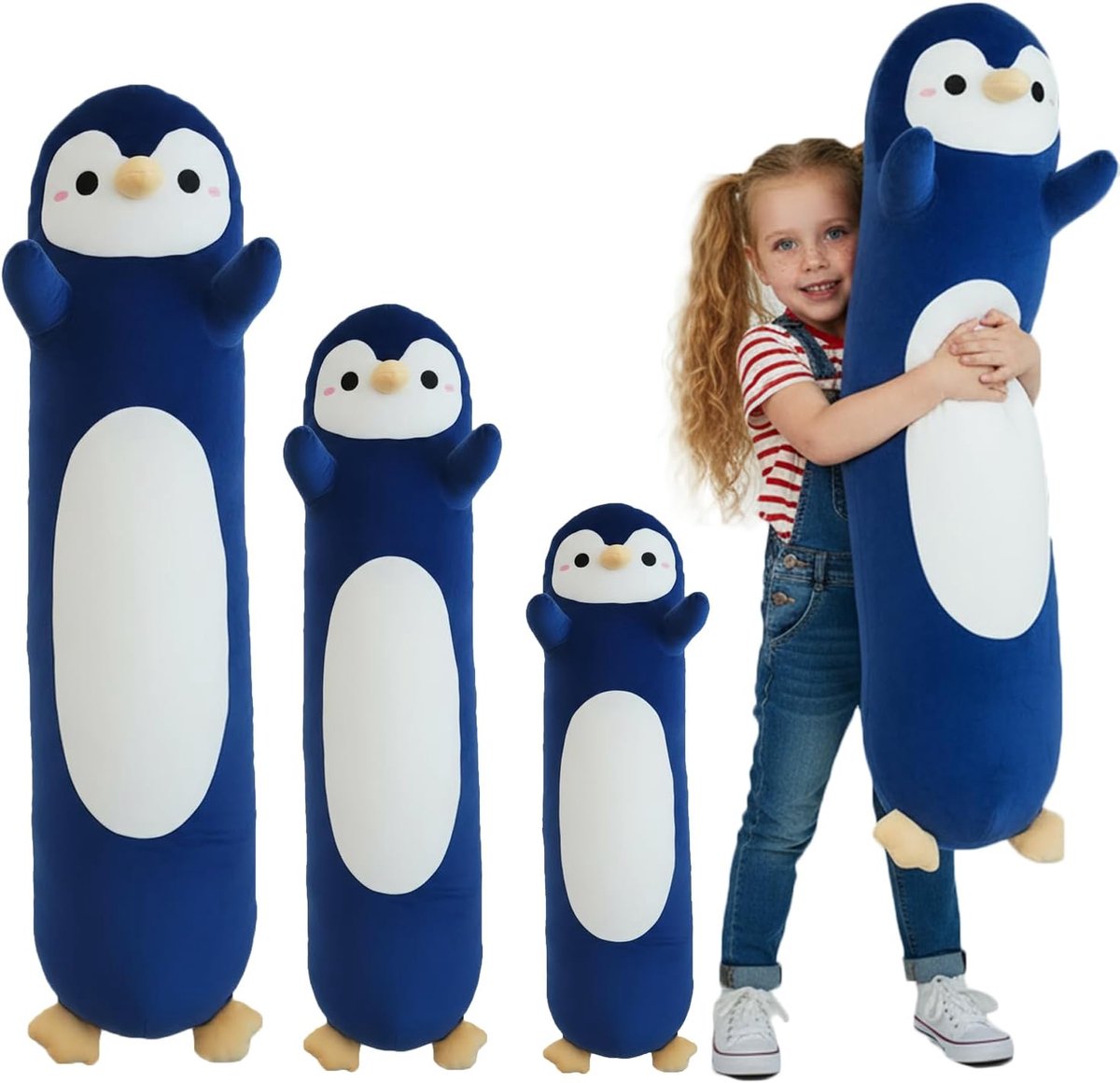 Knuffel Pinguïn, Lang Pinguïn Knuffelkussen, Extra Zachte Knuffeldier als Lichaamskussen, Kerstcadeau voor Kinderen & Volwassenen (Marineblauw, 90cm/35.43in)