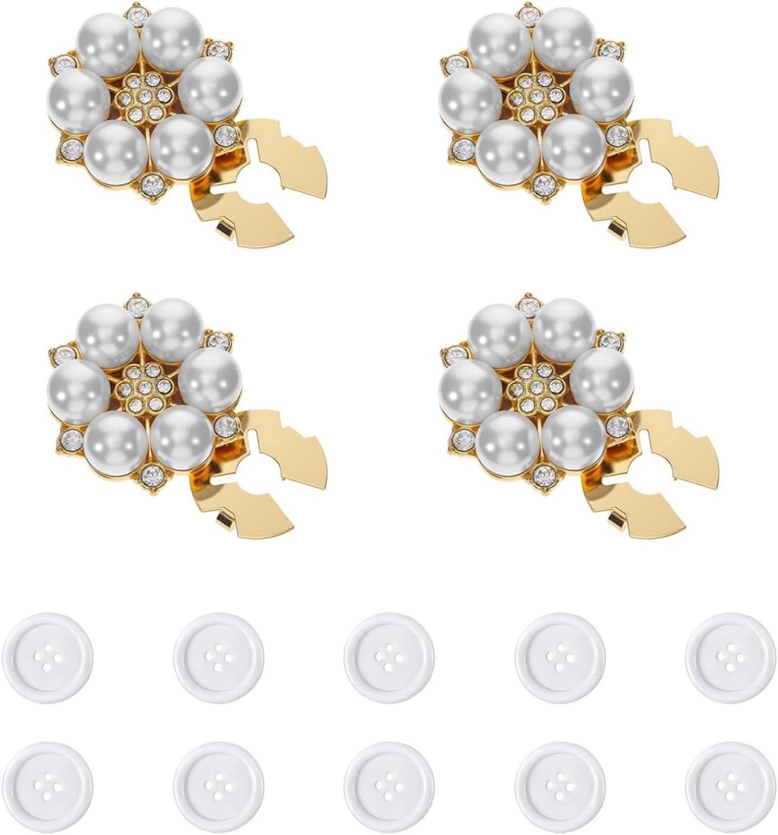 4 stuks parelstrass knoophoezen met clip op met 10 overhemdknopen, manchetknopen hoezen voor dames en heren, afneembaar, doe-het-zelf modeaccessoires voor shirts, jurken
