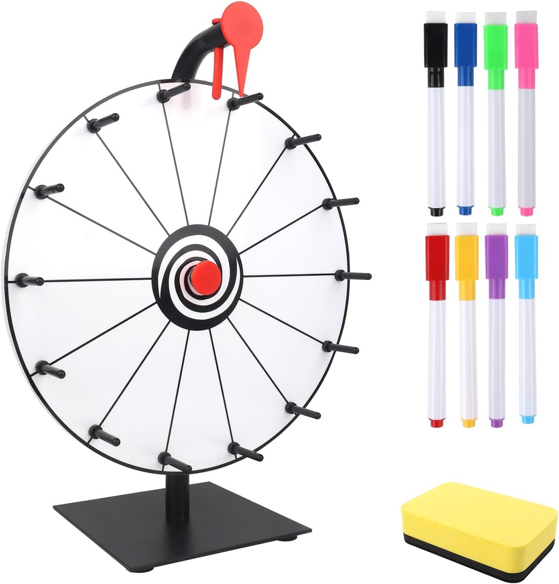 Gelukswiel om te draaien, 30 cm gelukswiel om zelf vorm te geven, met 14 sleuven, roulette-spinner van geluk, spinning prize wiel met gum en markeerstift voor loterijspelletjes woordspelingen