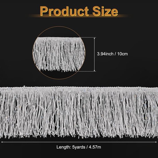 5 Yards Pailletten Kwastje Franje Trim 4 "Sprankelend Polyester Franje Trim Lint Boho Kant Naaien Trimmen voor Latijnse Jurk/Rok/DIY Naaien Ambachten [Wit] — afbeelding 2
