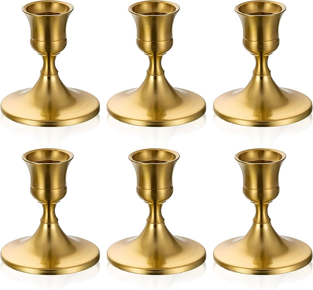 6 stuks Gouden Kandelaars, Goudkleurige Staafkaarsenhouder van Metaal voor Tafeldecoratie, Metalen Taper Kaarsenhouder met Vintage Look voor Open Haard Eetkamer en Feest