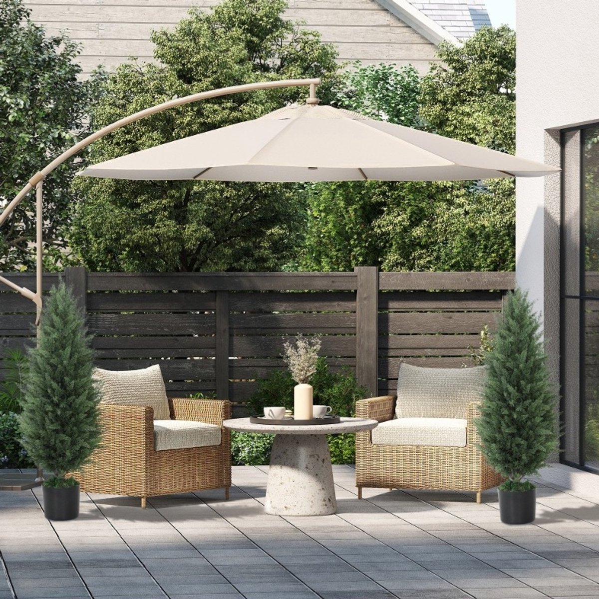 DESMIU Kunstcipres – Set Van 2 – 90 Cm Hoog – Kunststof – Groen – Met Pot – UV Bestendig Voor Binnen En Buiten – Onderhoudsvrij