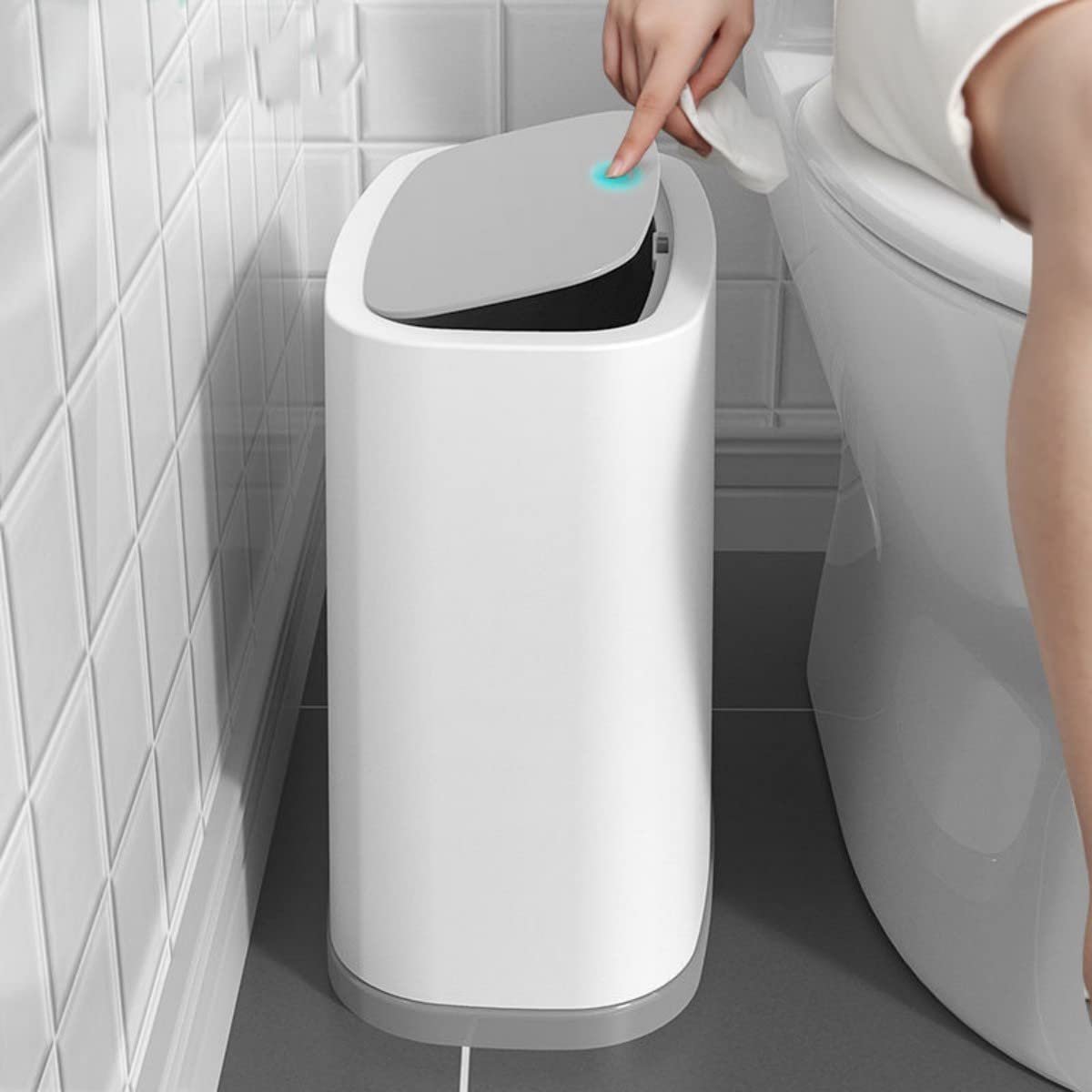 12 liter rechthoekige plastic prullenbak prullenbak, slanke prullenbak voor badkamer. (wit)