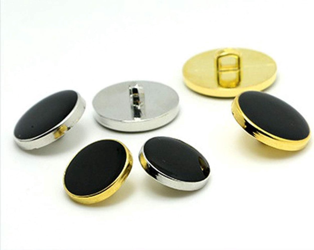 Knopen voor kleding – modieuze knoop van metaal geëmailleerd, zwart, naaiknop voor blazer, jas, uniform, hemd, pak en jas (zilverkleurig, 11,5 mm)
