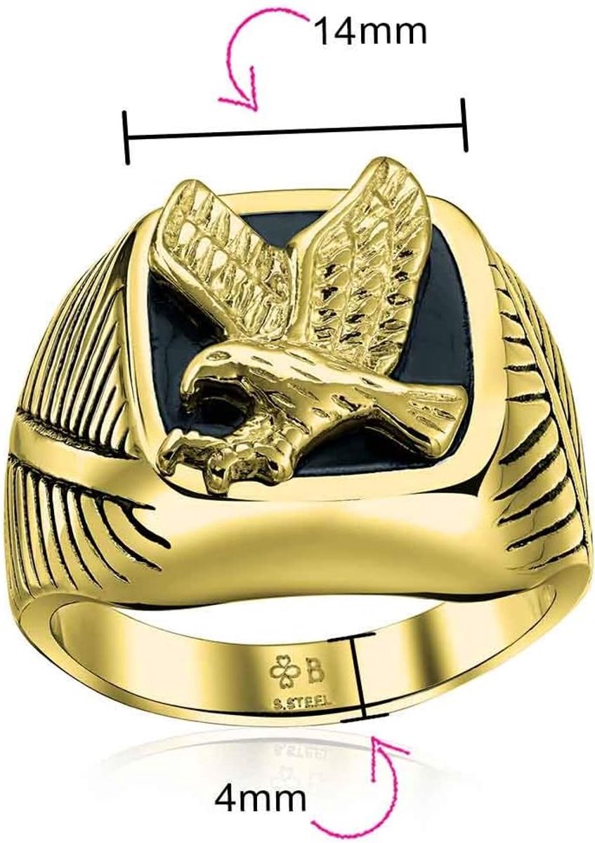 Jewelry Mens grote verklaring zwart patriottische VS vliegende Amerikaanse kale adelaar vierkante zegelring voor mannen zilveren toon roestvrij staal
