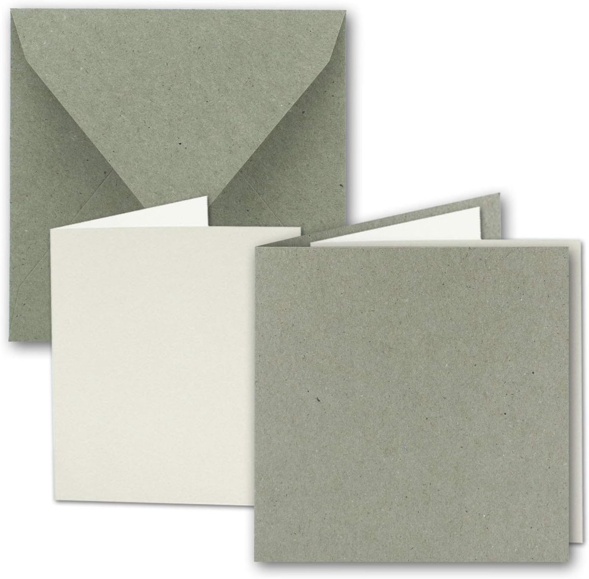 25x Set vierkante vouwkaarten van kraftpapier in natuurgrijs 15,0 x 15,0 cm - dubbele kaarten met enveloppen en inlegvellen van gerecycled papier - serie UmWelt