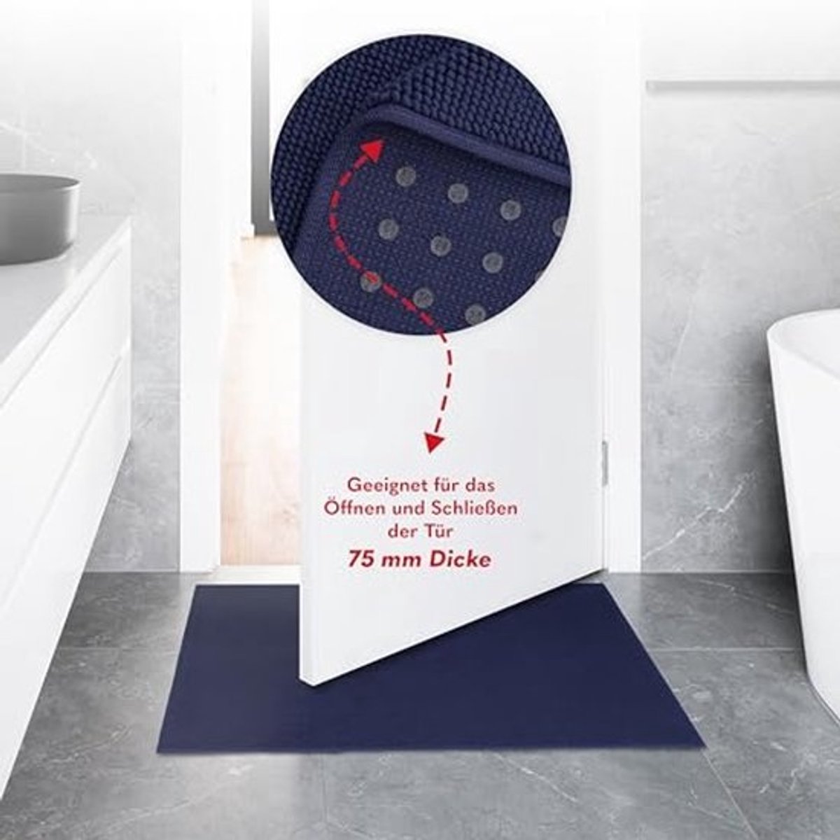 Antislip badmat 100% katoen - 43 x 61 cm - absorberend en sneldrogend - donkerblauw