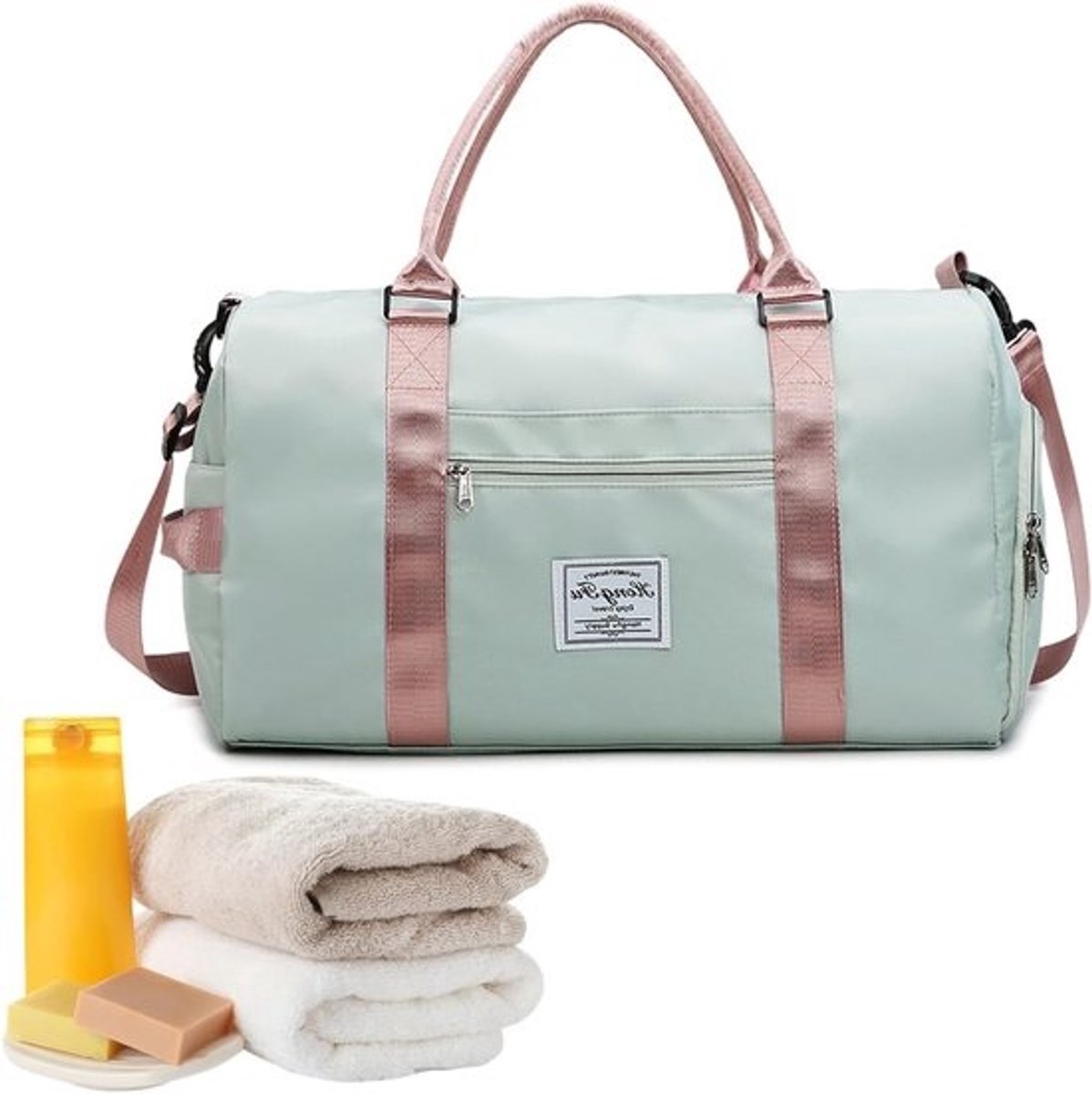 SnelShoppen - Grijze Fitnesstas met Nat Vak - Sporttas voor Dames en Heren - Ruime Sporttas met Waterdicht Compartment - Ideaal voor Sport, Gym en Rei
