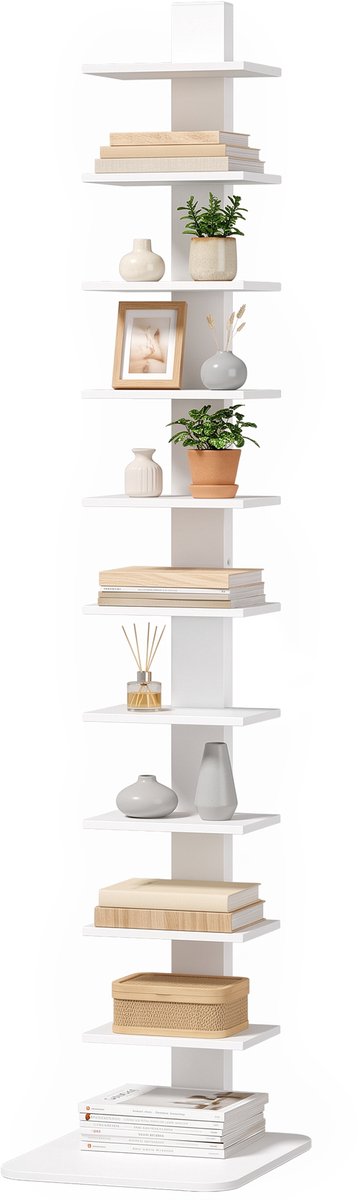 TEKROA® Boekenkasten - met 11 planken - Moderne, ruimtebesparende boekenkast in industriële stijl -34,5 x 41,5 x 163,5 cm -wit