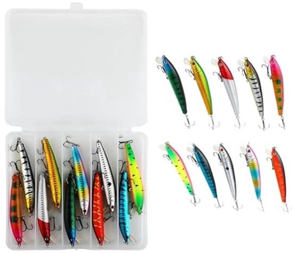 Set van 10 rubberen wobblers voor het vissen op forel, baars, snoekbaars en meer - Perfect voor zoet en zout water