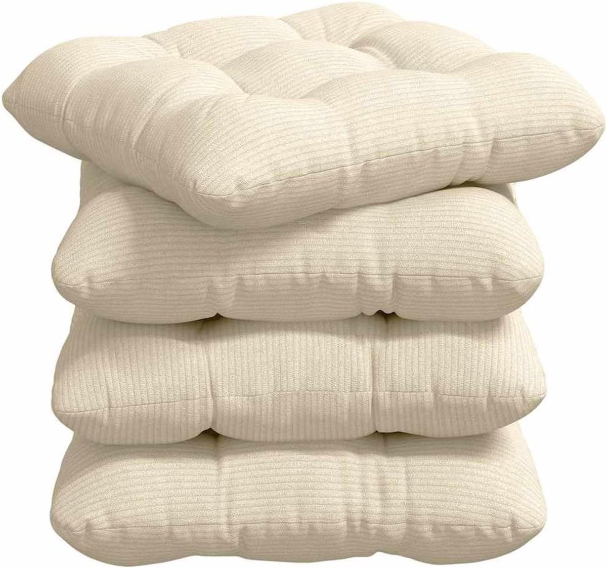 4 stuks, crème, 40 x 40 cm, van gladde corduroy, afneembare en wasbare hoezen met polyestervezelvulling voor eetkamerstoelen, woonkamer en thuiskantoor