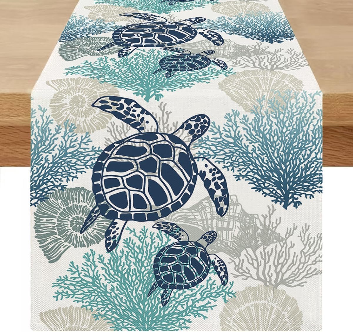 Tafelloper Modern 40x100 Outdoor Zomer Tafel Läufer Blauw Groen Weerbestendig Maritiem Afwasbaar Landhuisstijl Linnenuitstraling Tafelkleed Kort voor Lente Bruiloft Feest Keuken