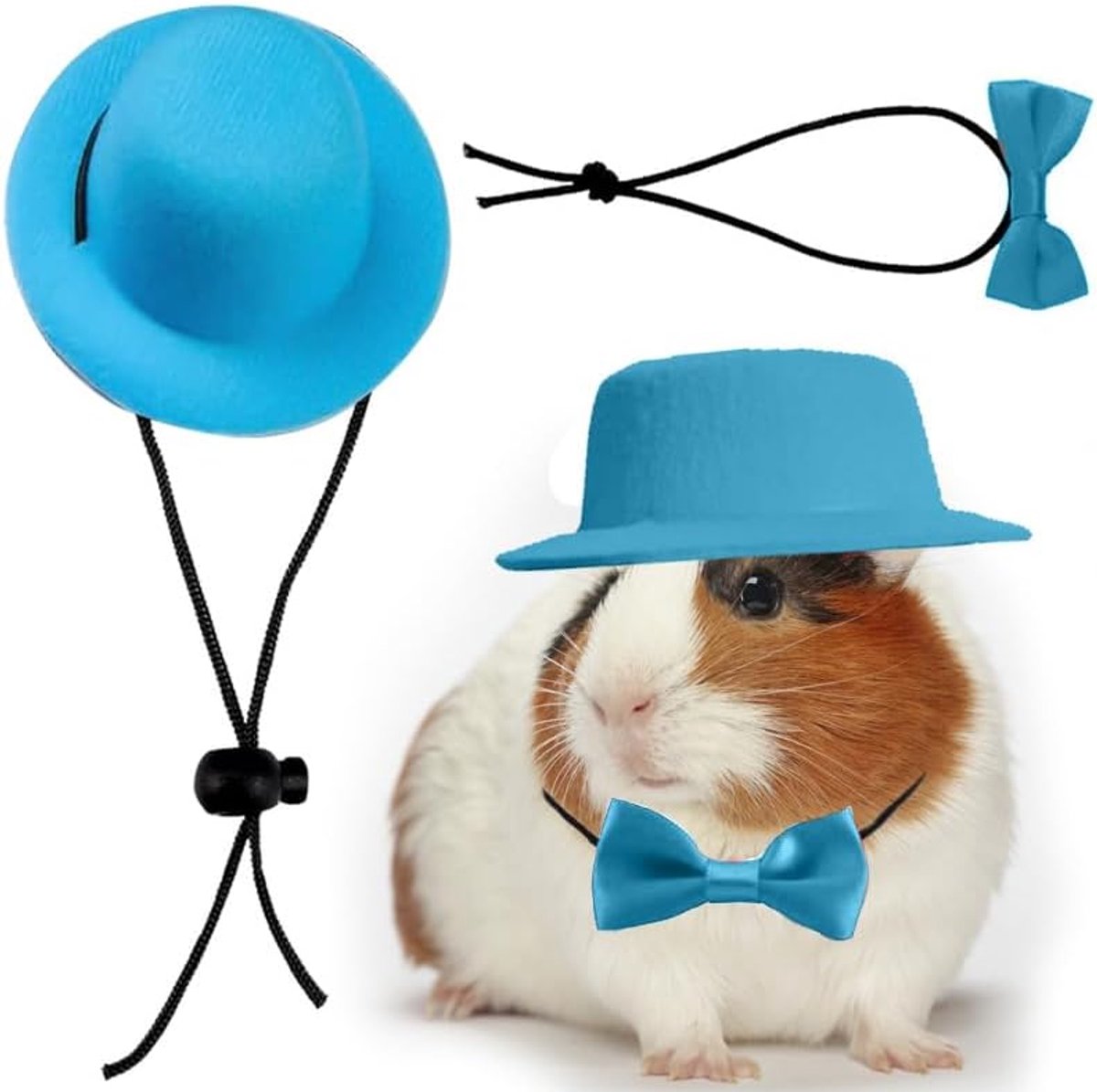2 stuks cavia kleding kleine dieren vlinderdas huisdier hoed kostuum set rollenspel schattig huisdier hoed vlinderdas voor hamster cavia konijn chinchilla egel (blauwe hoed + blauwe vlinderdas)