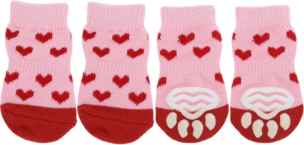 Antislip, hartpatroon, sokken, hond, kat, huisdier, binnensokken, pootbescherming en tractie dankzij siliconengel voor honden en katten, 1 set (4 stuks), groot