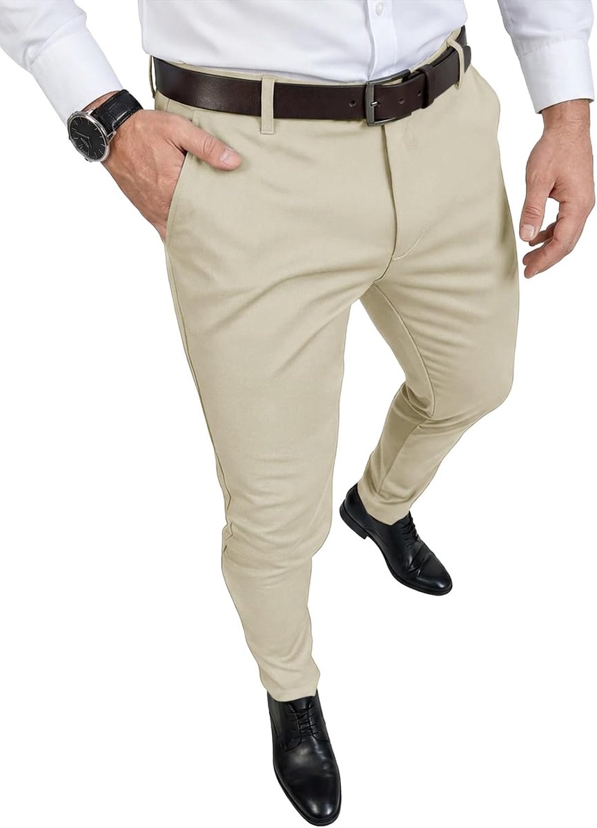 Chinobroek voor heren, slim fit, stretchbroek, prestatiebroek, moderne werkbroek, zakelijke vrijetijdsbroek