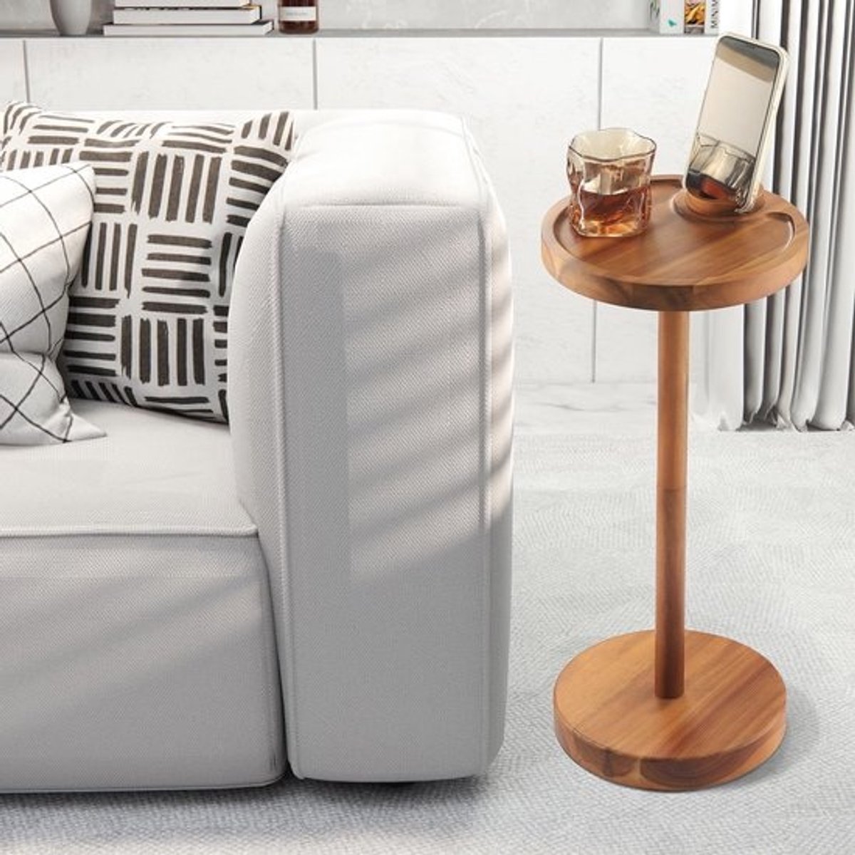 Acacia Bijzettafel met Rotatiehouder voor Telefoon – Ideaal voor Kleine Ruimtes
