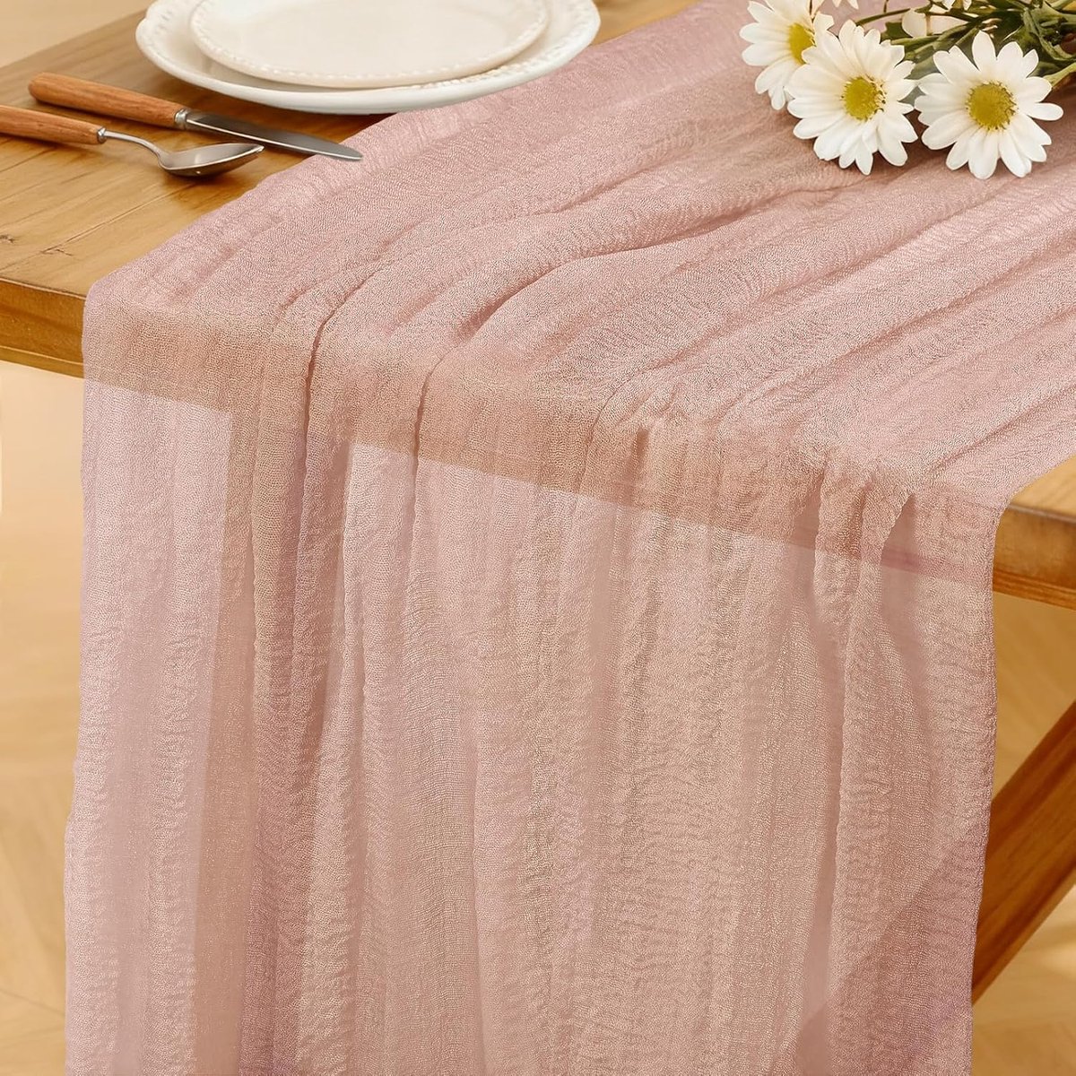 Boho Tafelloper Roze, 280 x 80 cm Kaasdoek Tafelloper Wasbare Rustieke Loper voor Bruiloften, Nieuwjaarsfeesten, Babyshowers Keukentafeldecoratie