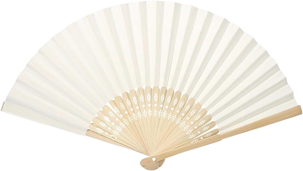 Ribwaaier, Chinese stijl, eenvoudig handgeschept papier, vouwwaaier, hout, doe-het-zelf, lege waaier voor bruidsdans, huwelijkscadeau, feest, cosplay accessoires (crèmewit)