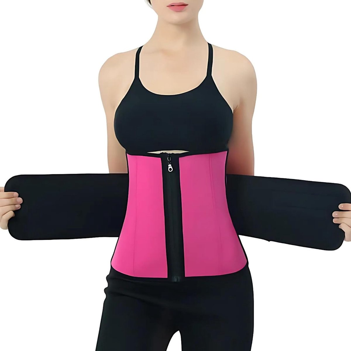Neopreen fitness-tailleriem maat XL – slankmakende en vormende riem met verstelbare haak-en-lussluiting, ondersteunt vetverbranding en verbetert de training, roze