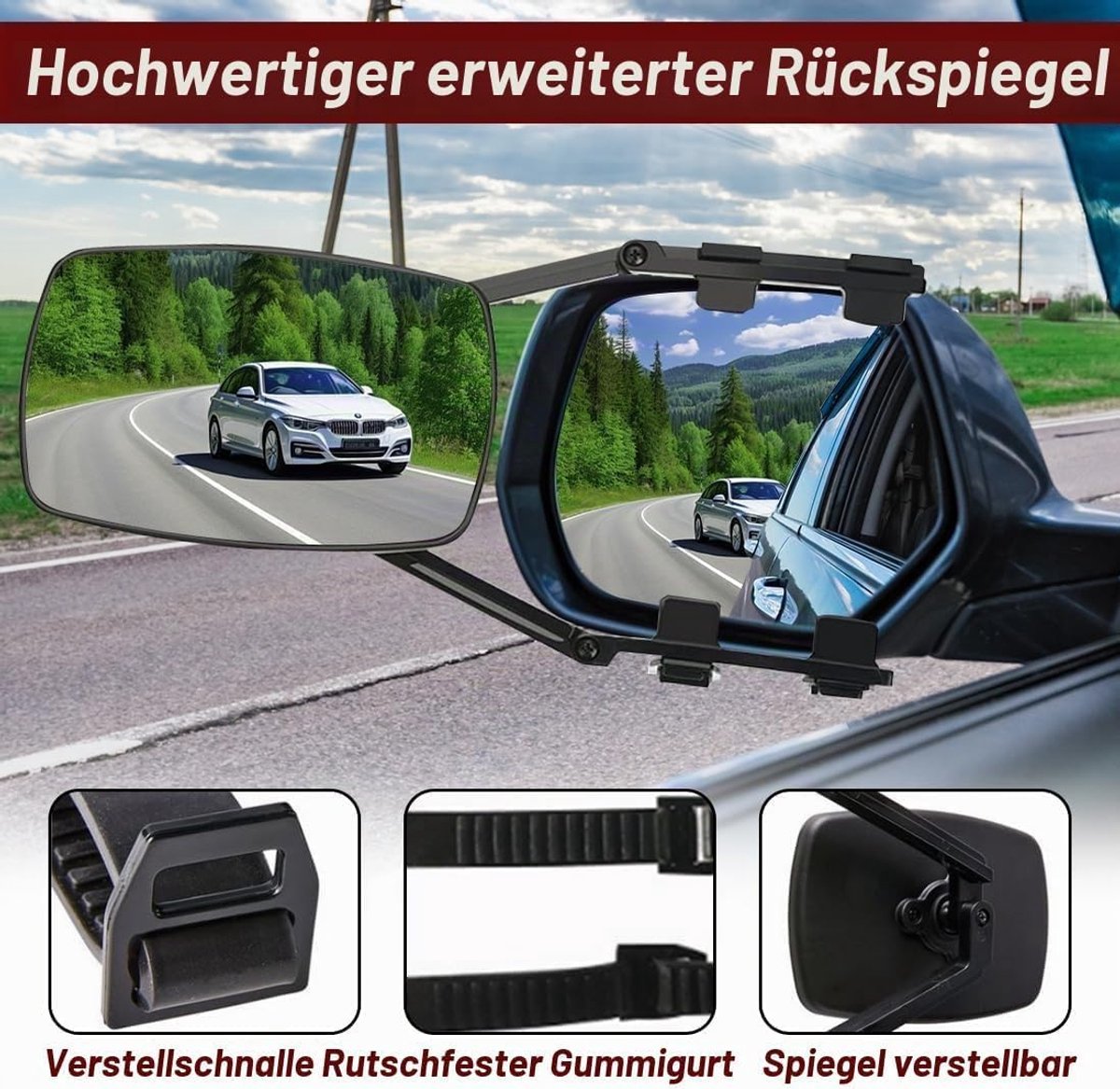 2 stuks universele extra spiegels, buitenspiegel, caravan, autozijspiegel, verstelbare universele spiegel voor auto's, caravans, aanhangerspiegels voor alle gangbare voertuigtypen
